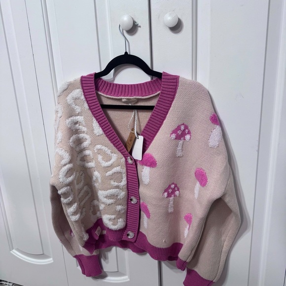 Simply Southern Sweaters - Simply Southern Groovy Mushroom Cropped Cardigan for Women in Cream | SZ Large